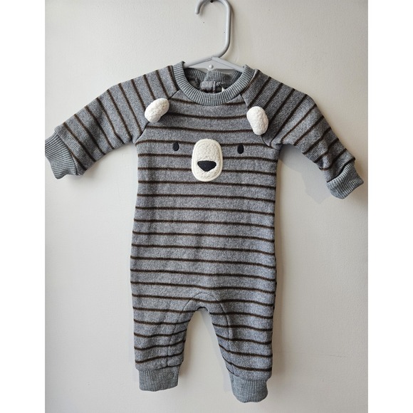 Carter's Other - Just One You by Carter's Baby Bear Romper 3M‎ Gray Brown Striped Cozy